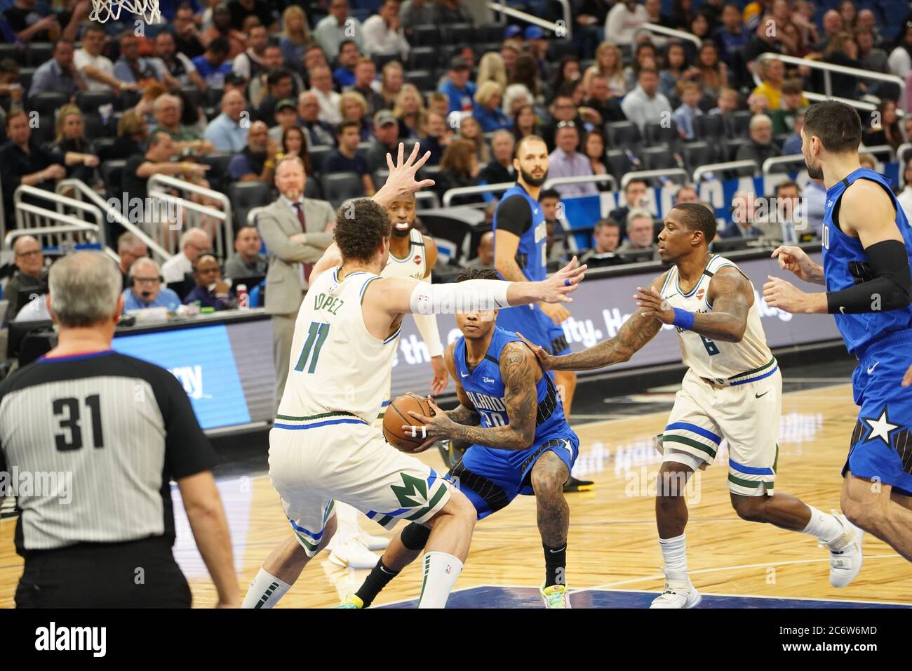 Orlando Magic Gastgeber der Milwaukee Bucks im Amway in Orlando Florida am Samstag, den 8. Februar 2020. Bildnachweis: Marty Jean-Louis Stockfoto