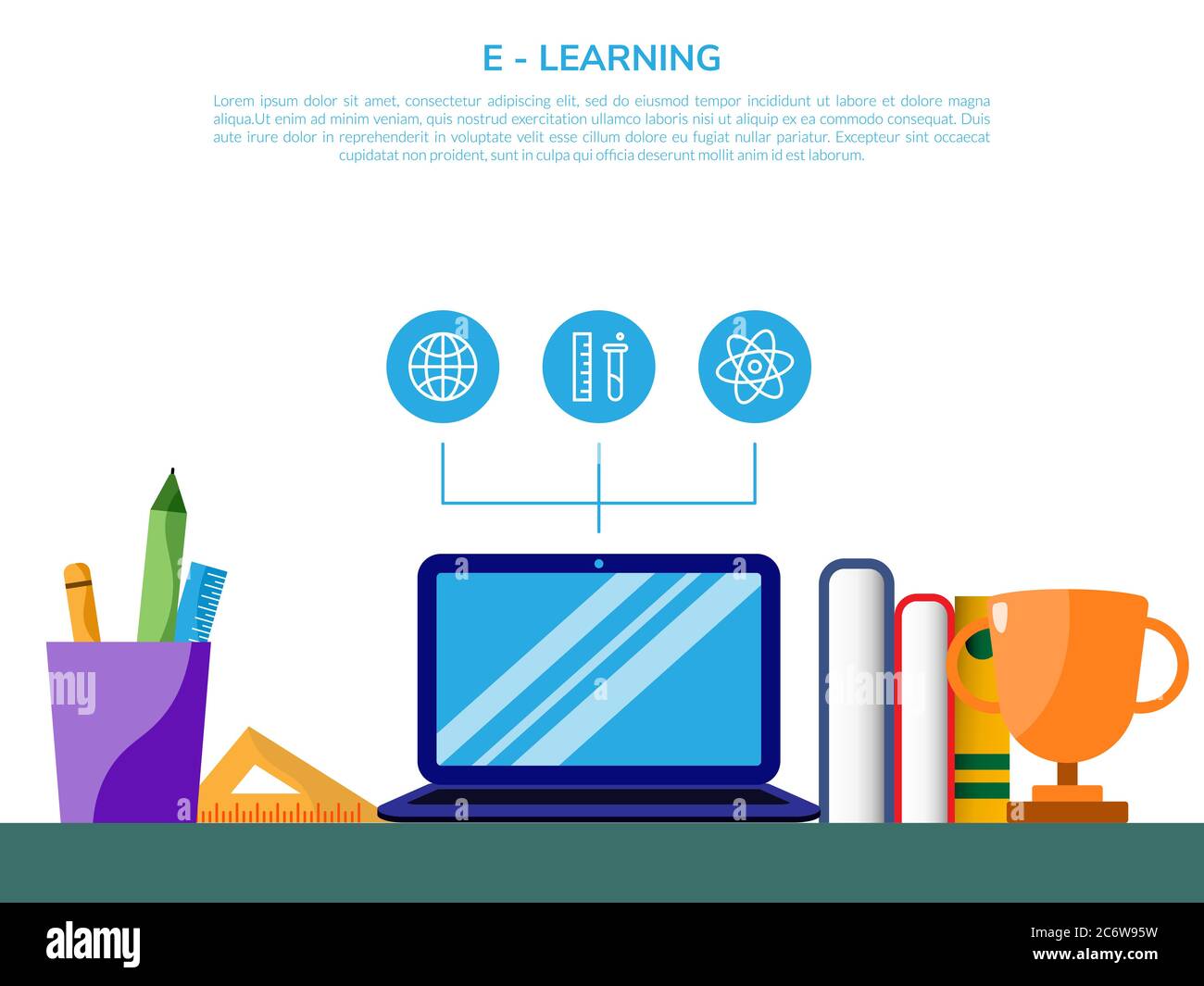 vektordarstellung der E-Learning Plattform digitale Bildung Online-Kurse auf einem Laptop. Stock Vektor