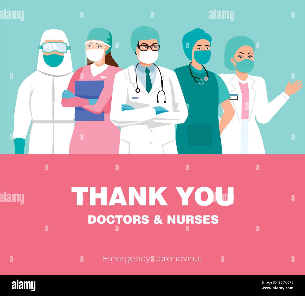 Vielen Dank an Ärzte und Krankenschwestern, die in den Krankenhäusern arbeiten und gegen das Coronavirus kämpfen, Vektorgrafiken Stock Vektor