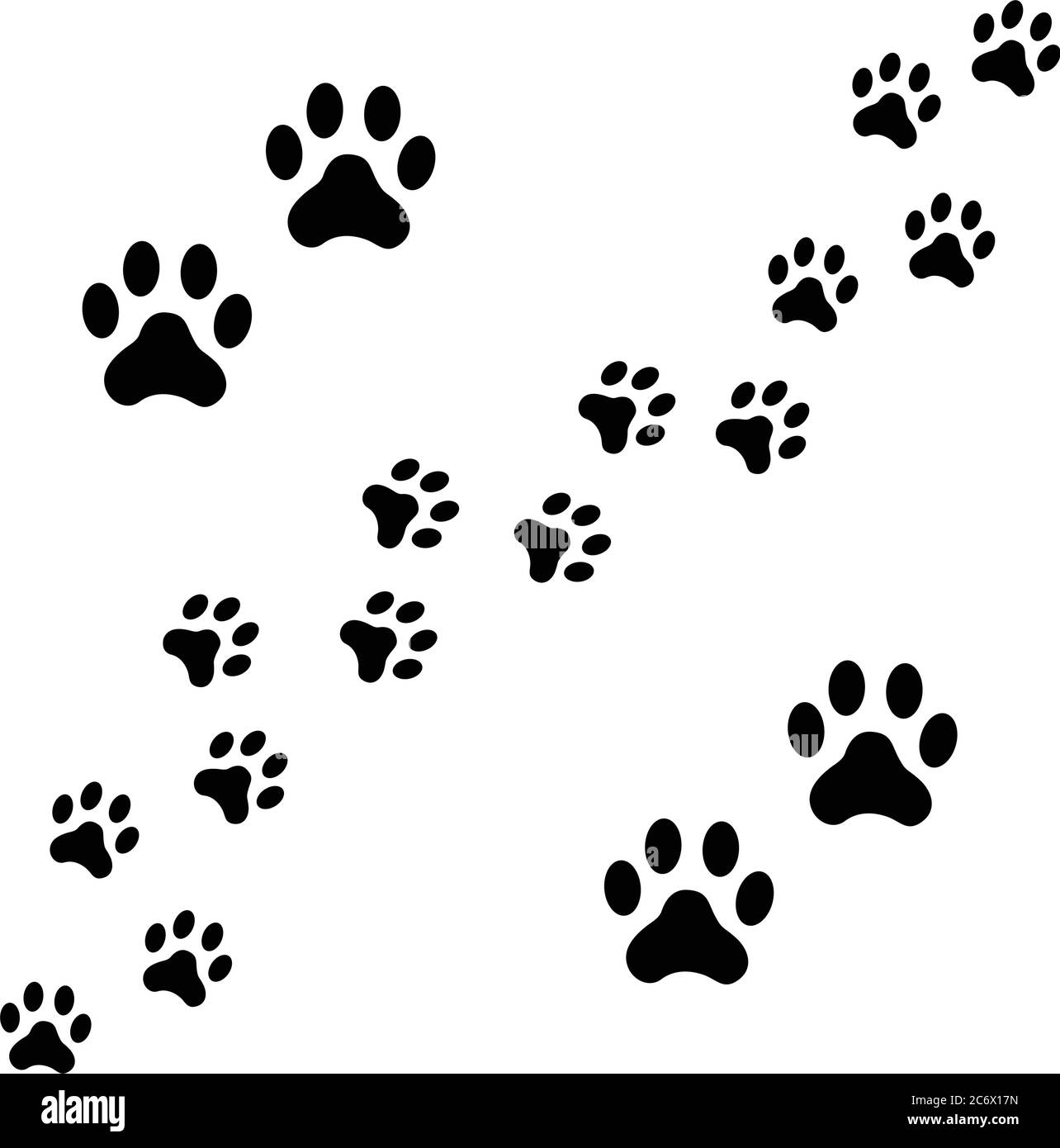 Schwarze Fußpfad Spur von Hund Spuren zu Fuß zufällig. Tier Fußabdrücke,  Hund oder Katze Pfoten drucken isoliert auf weißem Hintergrund.  Vektordarstellung von Stock-Vektorgrafik - Alamy