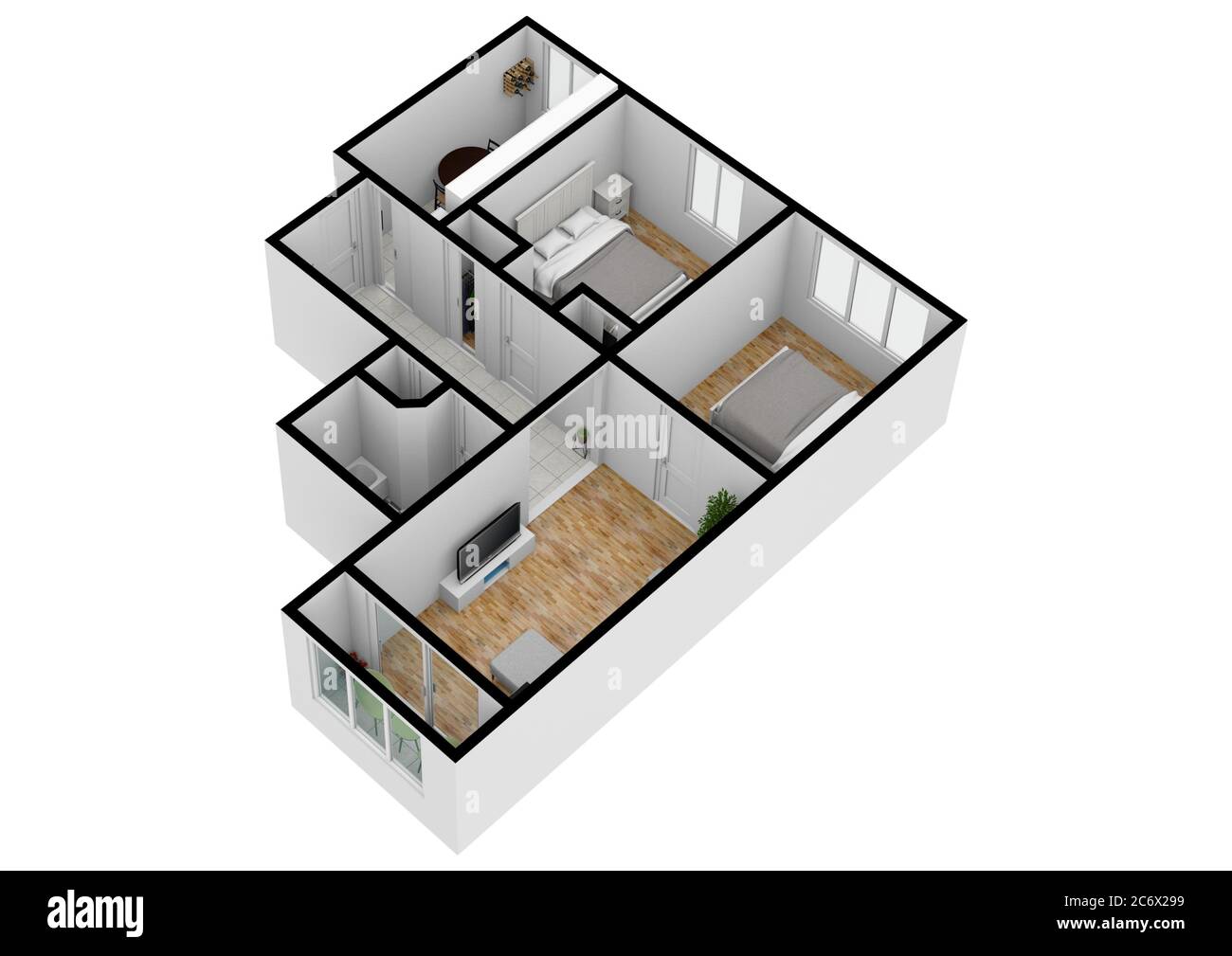 Grundriss Innenraum. 3d-Grundriss für Immobilien. Grundriss. 3D-Design des Heims. Farbiger Grundriss. Stockfoto