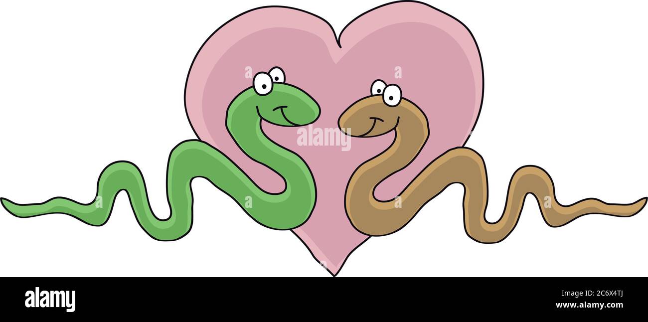 CartoonIllustration von zwei niedlichen Schlange in der Liebe