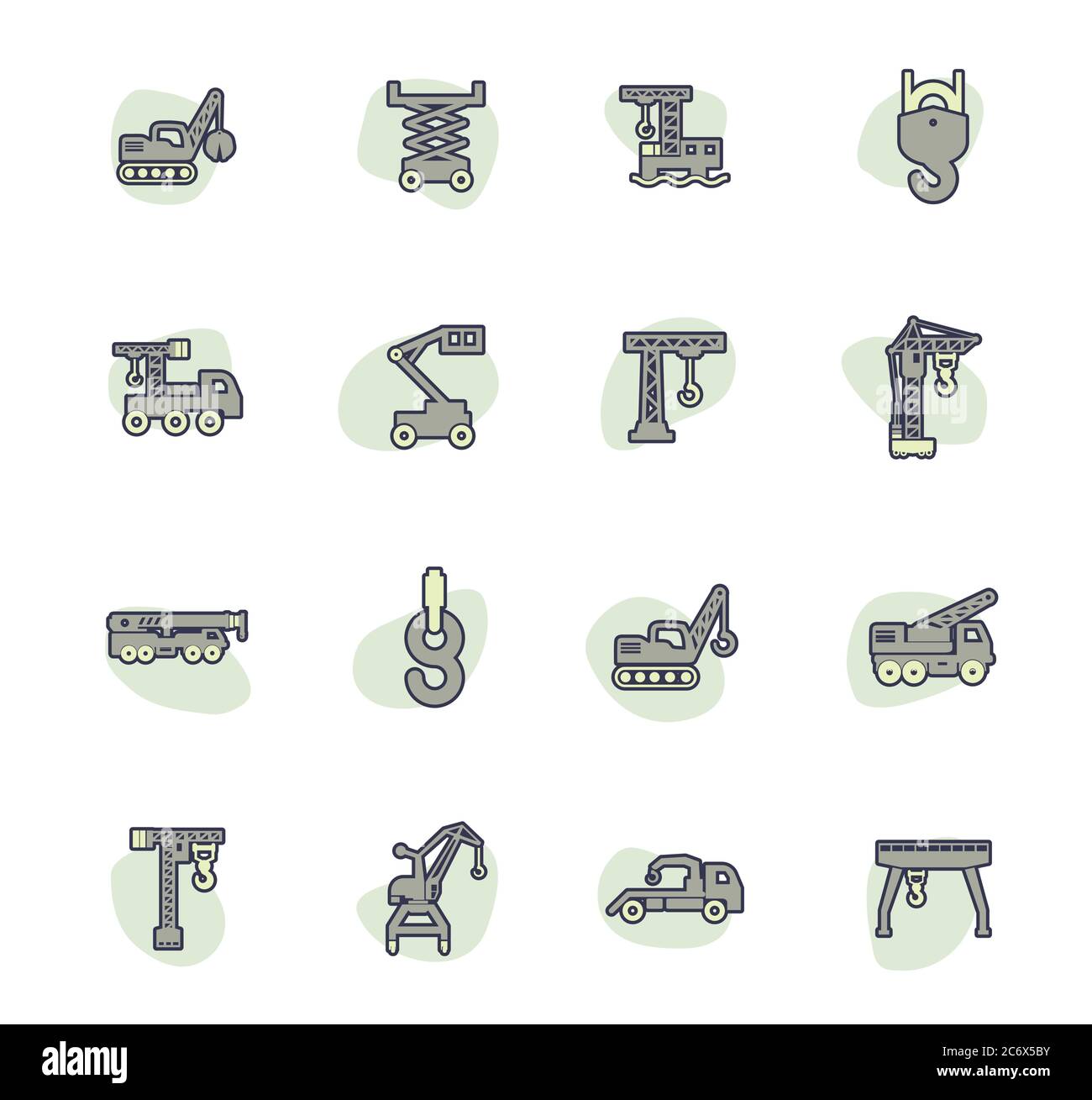 Kran und Lifing Maschinen Icon Set Stock Vektor