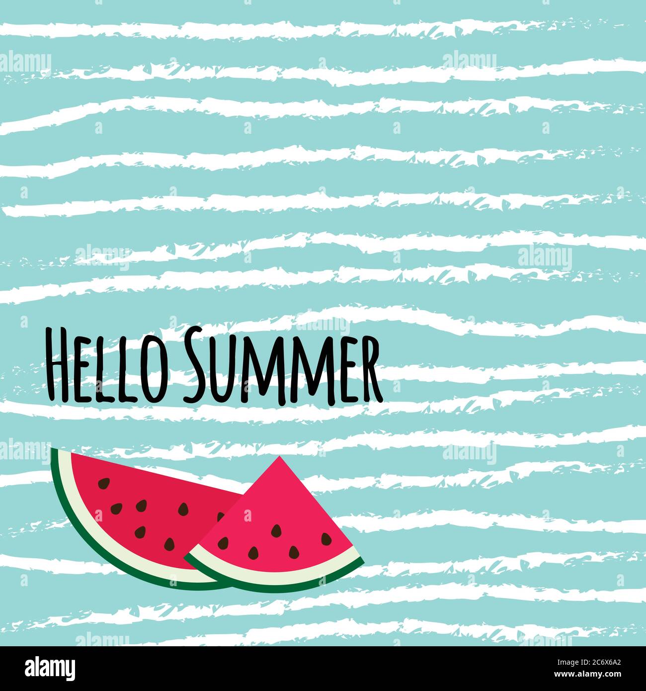 Hallo Sommer Text mit niedlichen bunten Wassermelone Scheiben auf blau b Stock Vektor