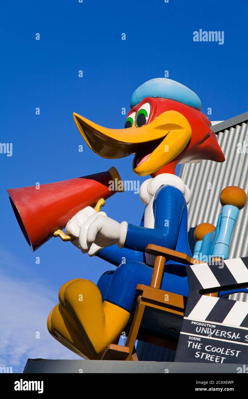 Woody Woodpecker in der CityWalk Mall, Universal Studios Hollywood, Los Angeles, Kalifornien, USA, Nordamerika Stockfoto