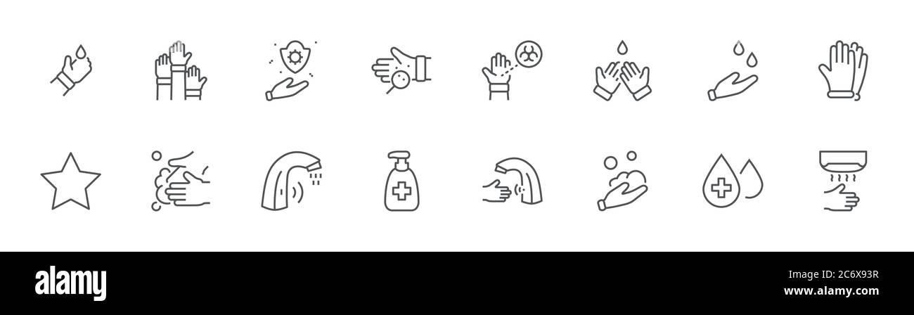 Symbol Für Die Linie Der Washing Hands. Coronavirus Wasser antiseptisch Hand Trockner editierbaren Schlaganfall Stock Vektor Symbol Für Die Linie Der Washing Hands. Coronavirus Wasser antiseptisch Hand Trockner editierbaren Schlaganfall Stock Vektor