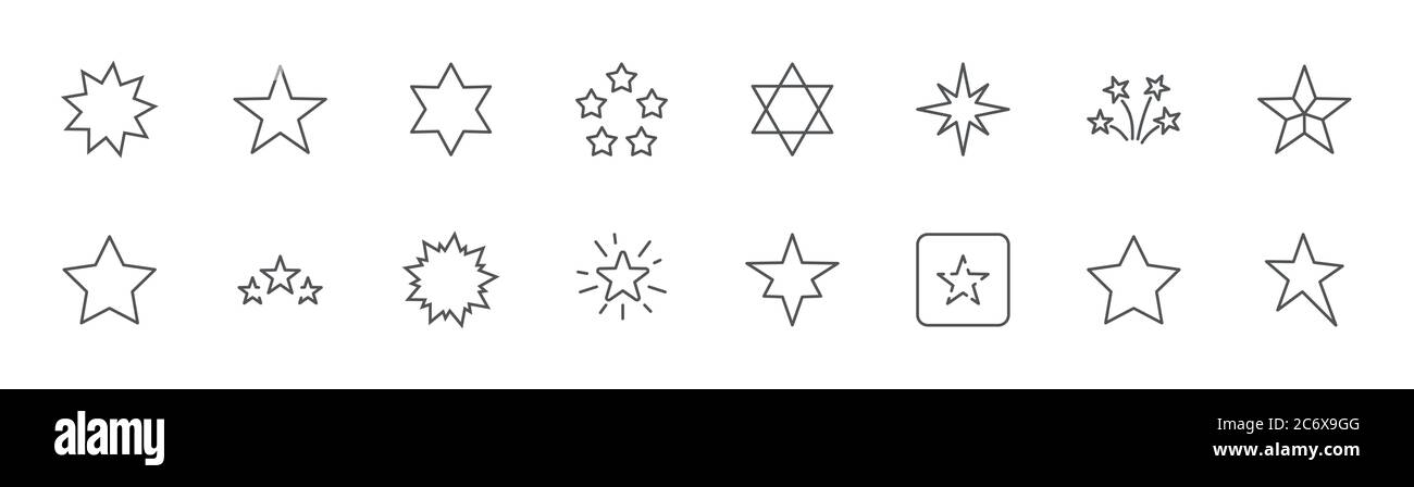 Symbole Für Die Vektorlinien Von Stars. Sternennacht, Sternschnuppe, Feuerwerk. Bearbeitbare Kontur Stock Vektor