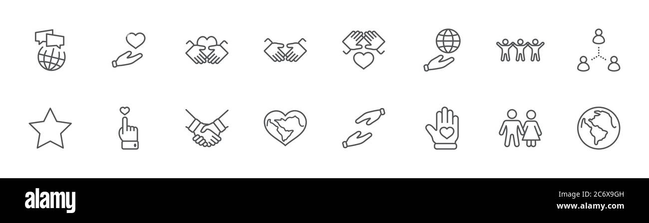 Symbole Der Internationalen Tageslinie Der Menschlichen Solidarität. Herz, Leute. Bearbeitbare Kontur Stock Vektor