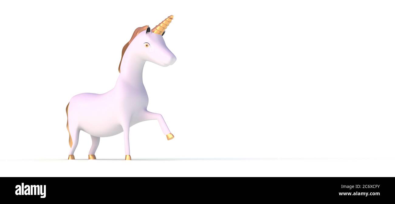Einhorn weiß und Gold auf weißem Hintergrund 3d-Rendering Stockfoto