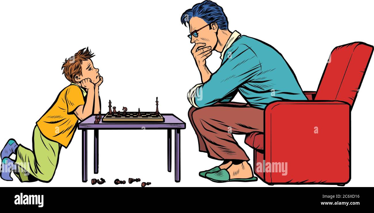 Vater und Sohn spielen Schach Stock Vektor
