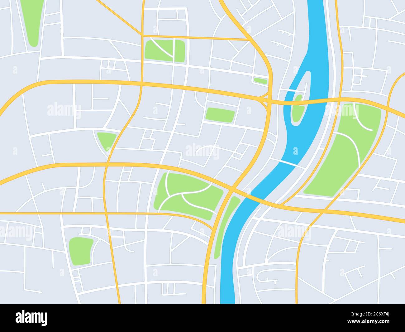 Stadtplan. GPS-Navigationskarte, Stadtstraßen mit Park und Fluss, abstrakte Richtung Straße topographische Karte, Planung Reise, Vektorbild Stock Vektor