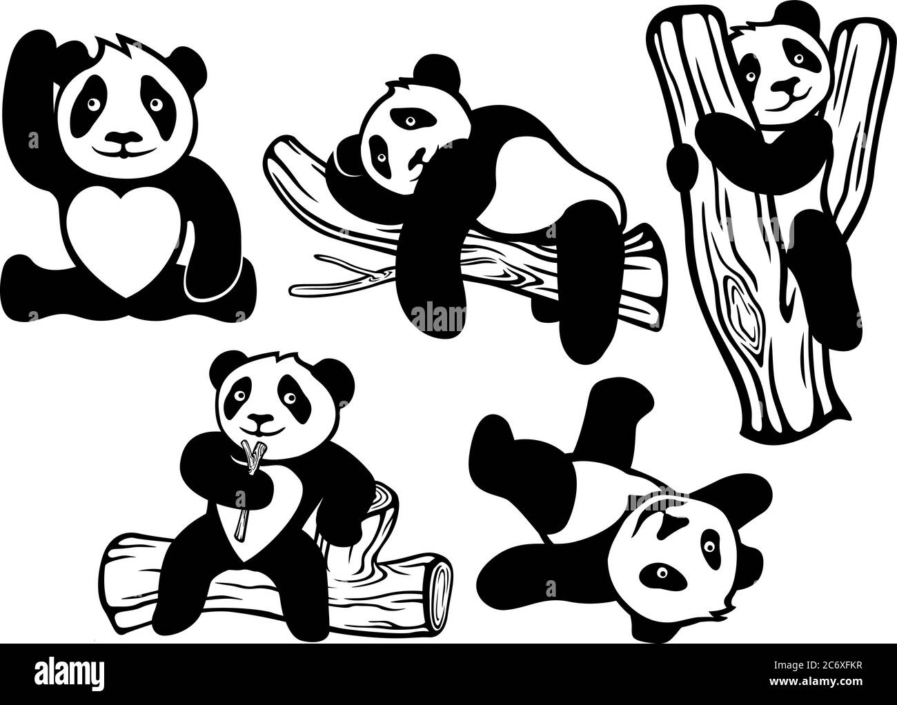 Set mit schönen lustigen Cartoon Pandas auf weißem Hintergrund Stock Vektor