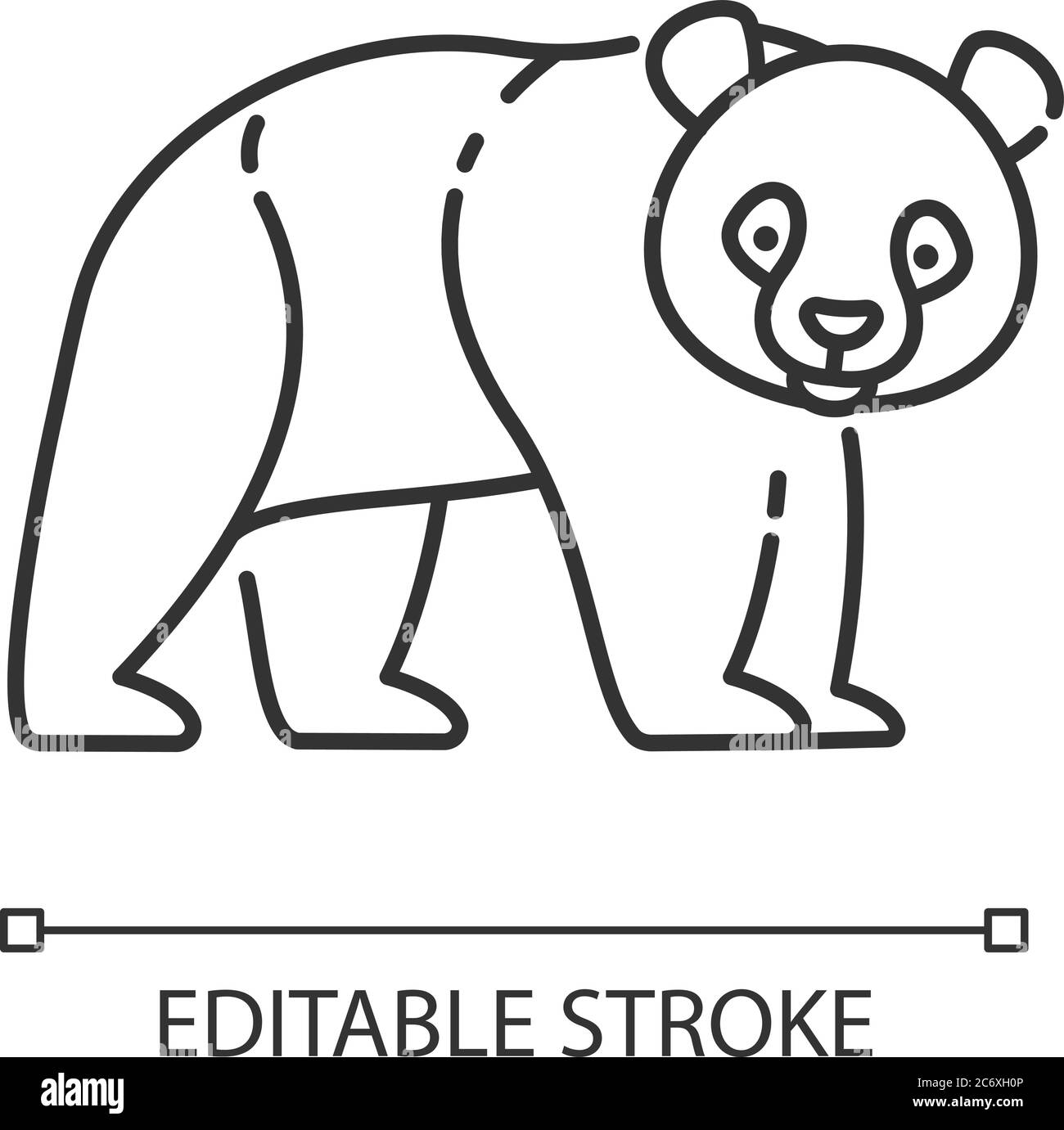 Panda Bär Pixel perfekte lineare Symbol. Einheimische chinesische Fauna. Zoo Maskottchen, asiatische Waldbewohner dünne Linie anpassbare Illustration. Kontursymbol. V Stock Vektor