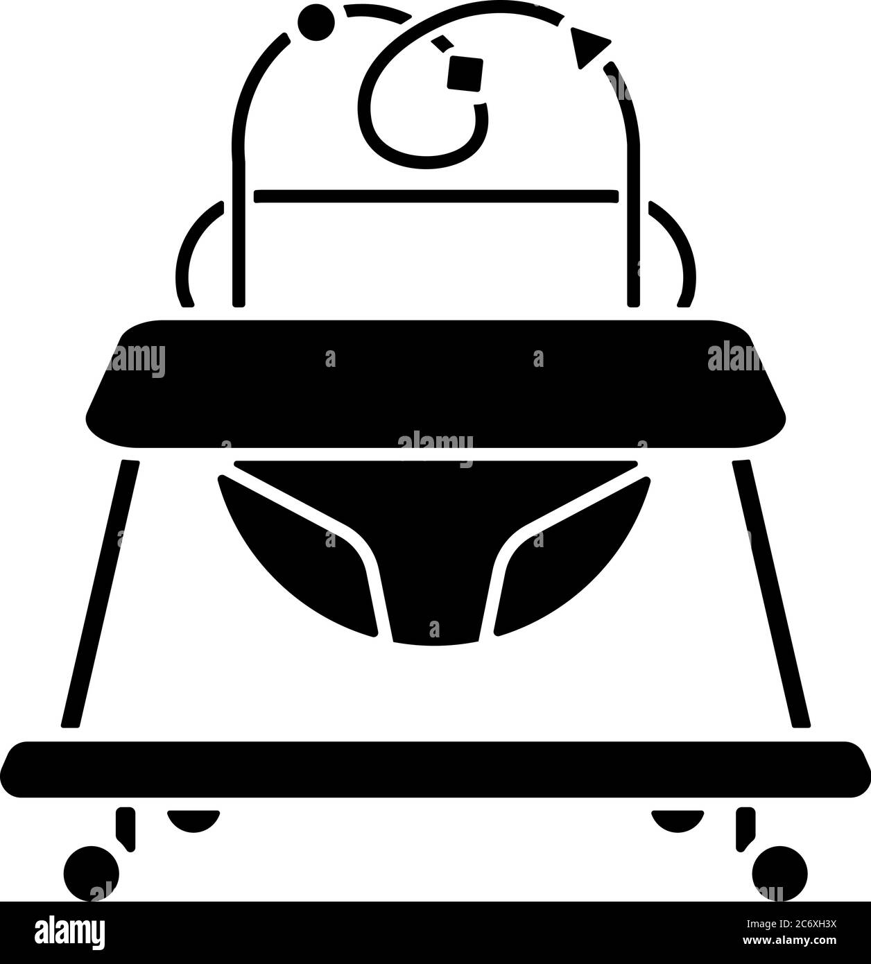 Baby Walker schwarzes GlyphenSymbol. Beinlerngerät und Gehgerät für