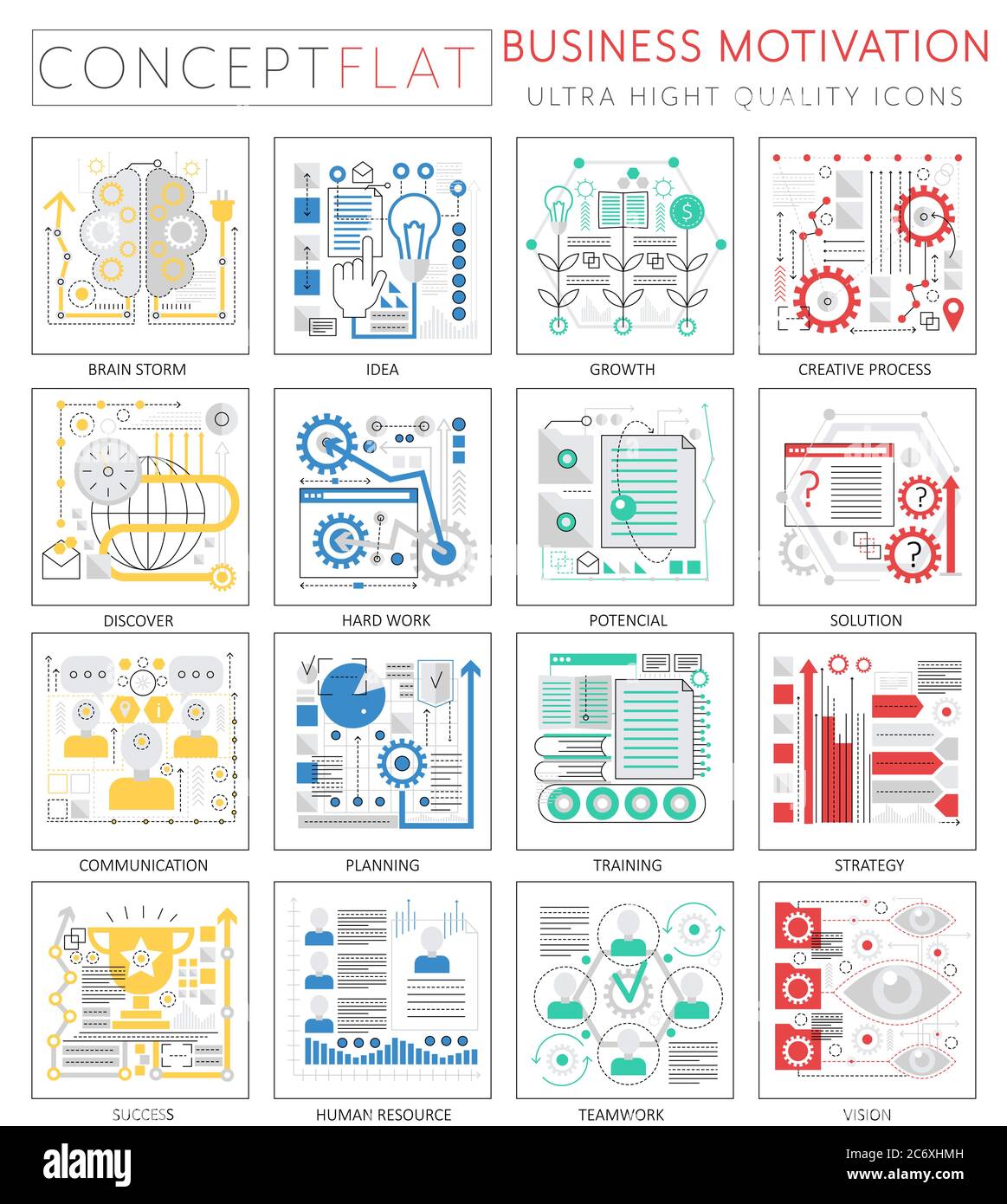 Infografiken Mini Konzept Business Motivation Icons für Web. Premium-Qualität Design Web-Grafiken Icons Elemente. Business Motivation Disziplin Konzepte Stock Vektor