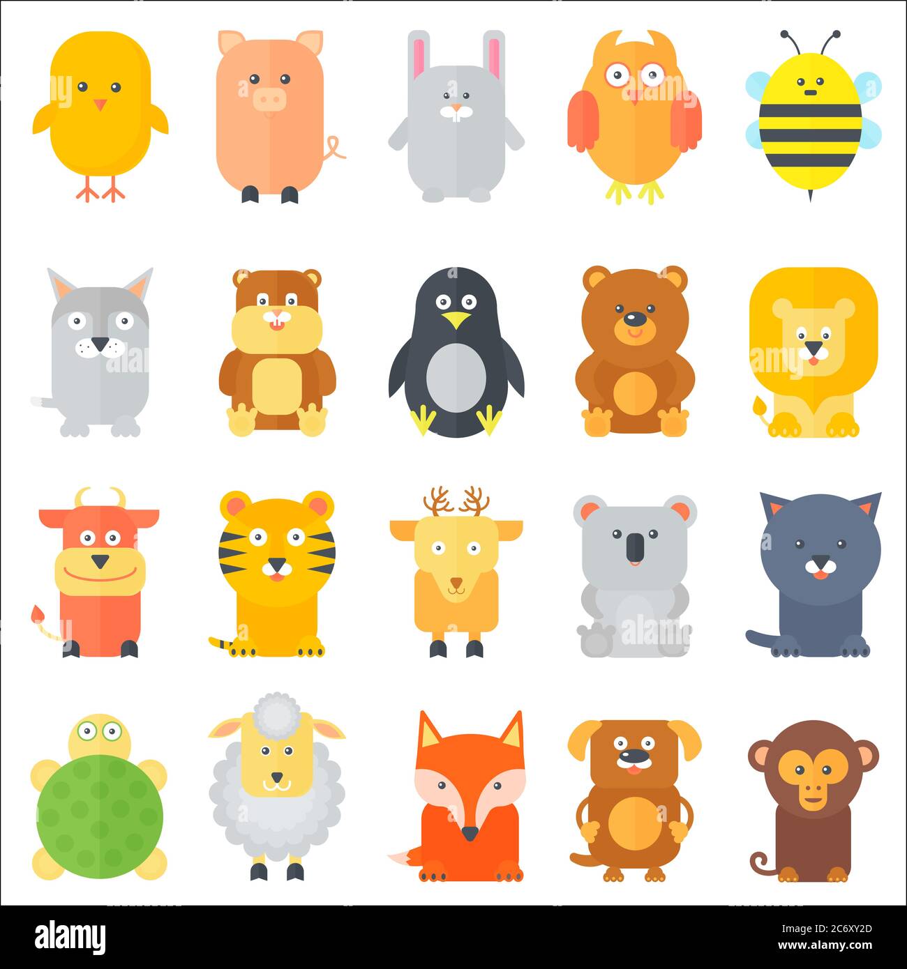 Kollektion „Animal Icons“. Set mit flachen Tieren. Vektorgrafik Stock Vektor