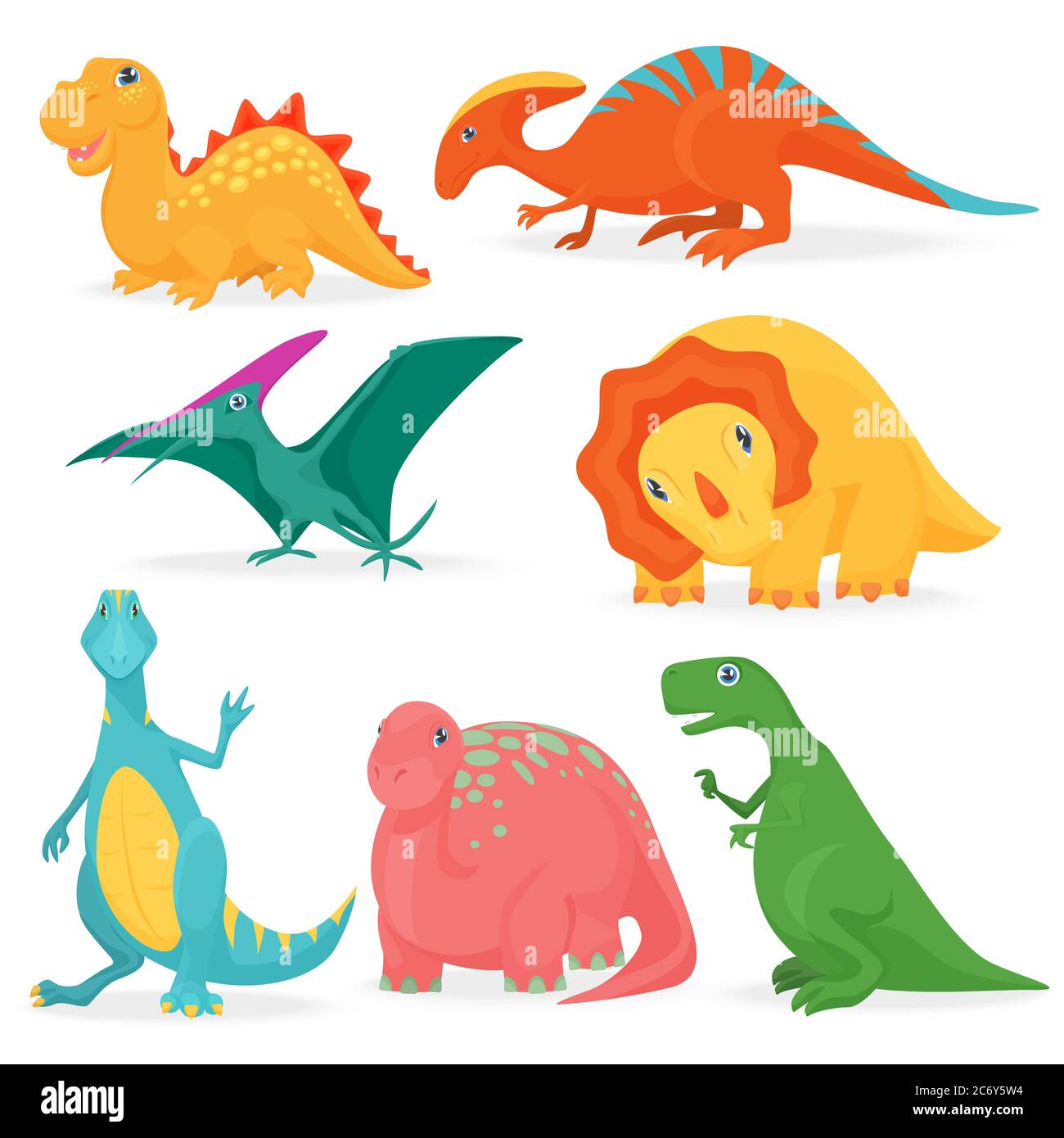 Die Vektordarstellung des Satzes von entzückenden hellen Dinosaurier. Niedliche Cartoon Dino Kollektion Stock Vektor