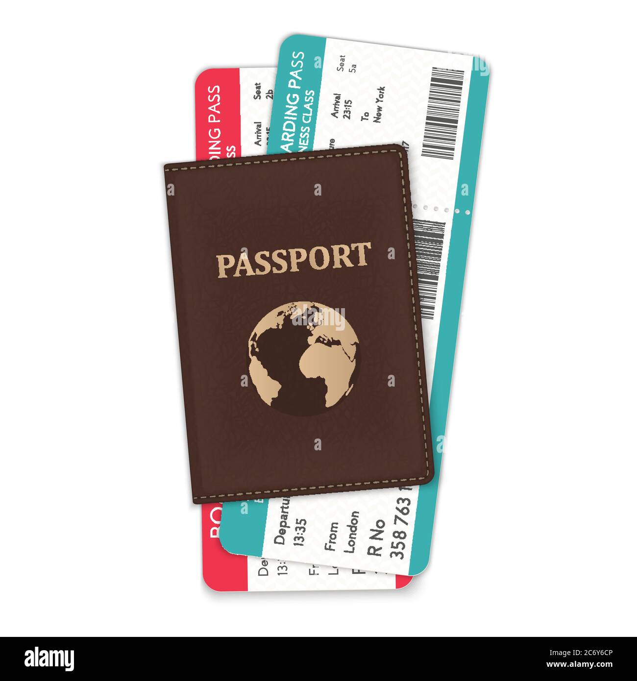 Die Vektordarstellung des Passes und der Bordkarten in ihm isoliert auf weiß Stock Vektor