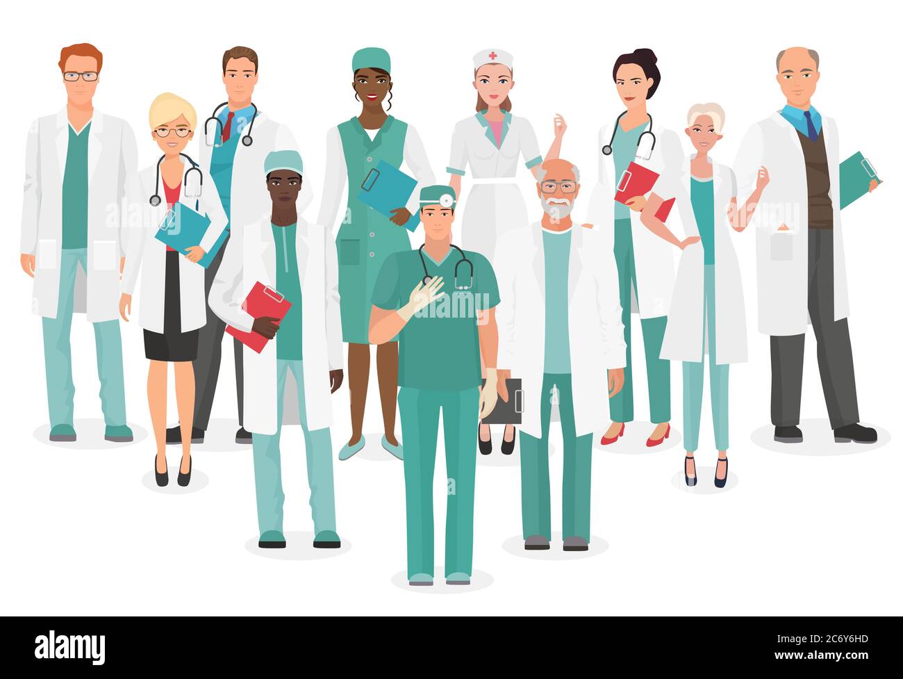 Krankenhaus medizinisches Personal Team Ärzte zusammen Sammlung. Gruppe von Ärzten und Krankenschwestern Menschen Charakter gesetzt Stock Vektor