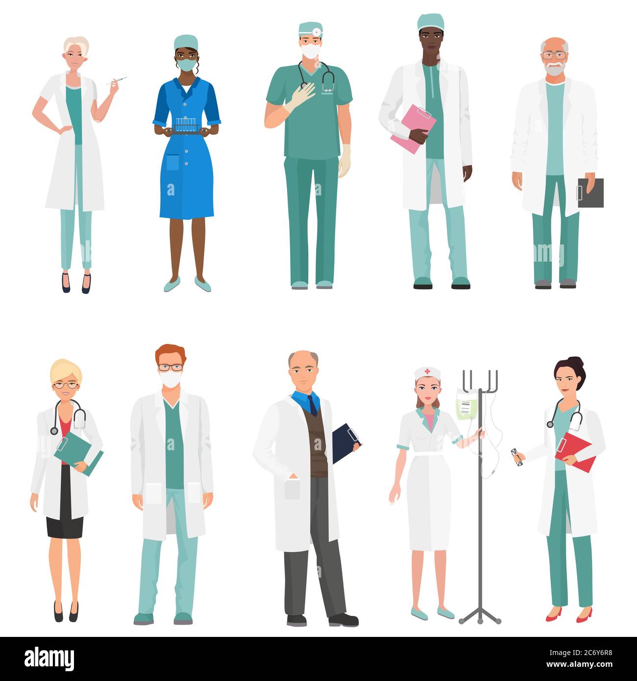 Ärzte des Krankenhauspersonals. Gruppe von Ärzten und Krankenschwestern eingestellt Stock Vektor
