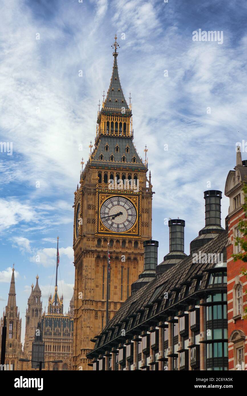 Nahaufnahme des Big Ben Turms in London Stockfoto