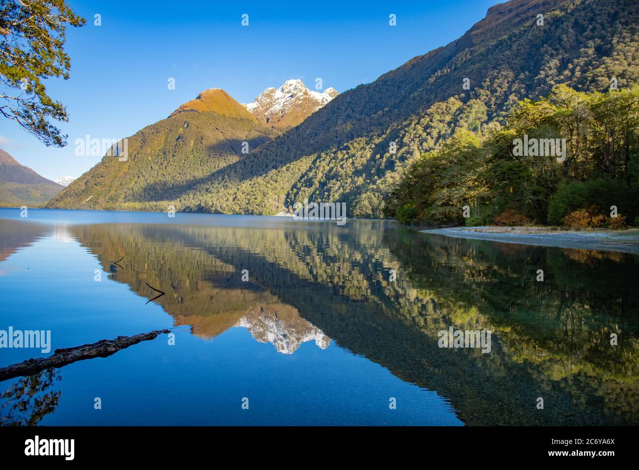 Lake Gunn Neuseeland - Winter Reflexionen Stockfoto