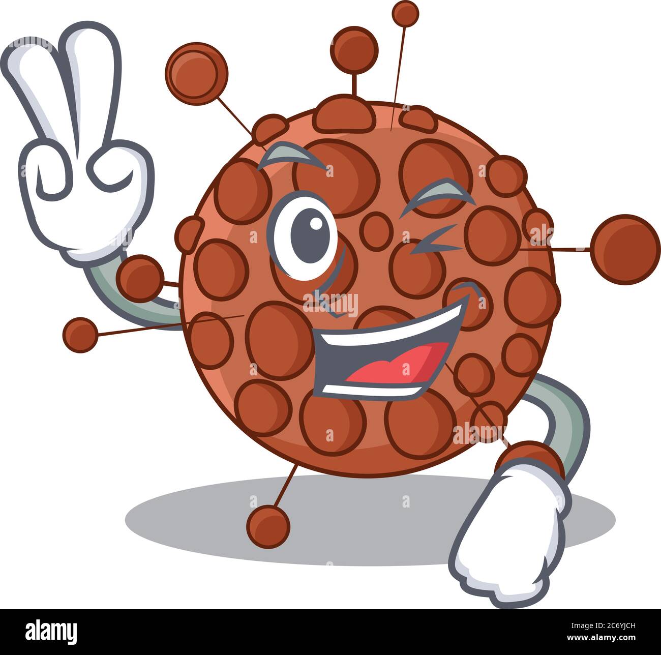 Eine fröhliche neisseria Cartoon Maskottchen Stil zeigen zwei Finger Pose Stock Vektor