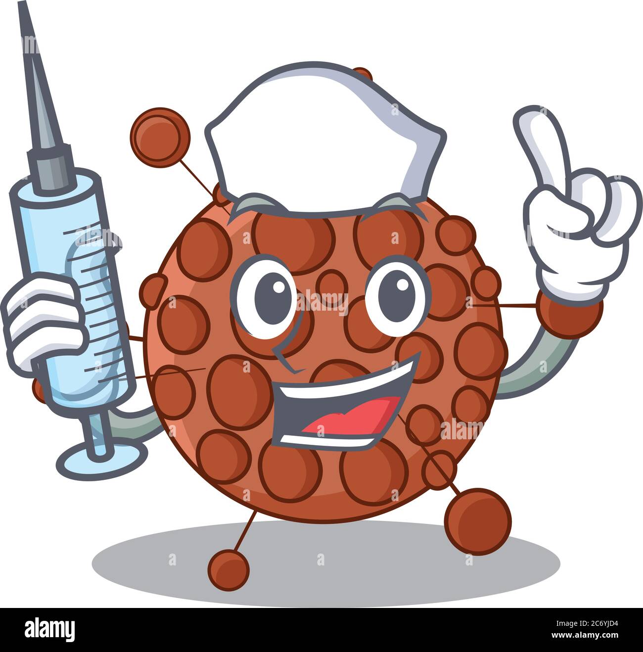 Ein dedicate neisseria Krankenschwester Maskottchen Design mit einer Spritze Stock Vektor