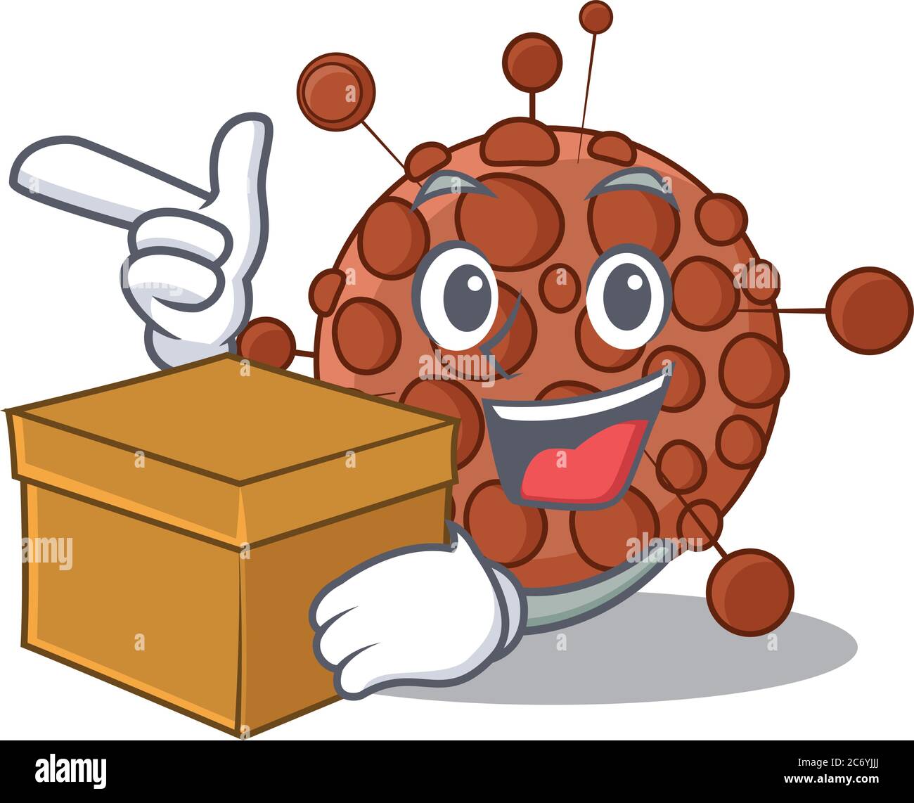 Ein lächelndes neisseria Cartoon Maskottchen Stil mit einer Box Stock Vektor