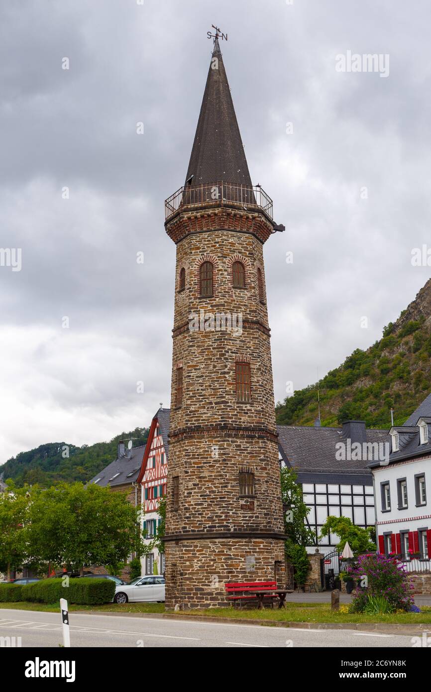 Der Fährturm von Hatzenport an der Mosel, Rheinland-Pfalz, Deutschland Stockfoto
