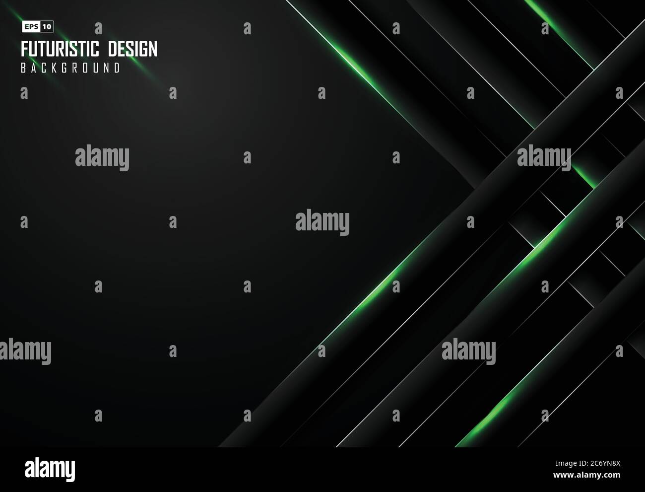 Abstrakte Farbverlauf schwarze Vorlage mit Rechteck-Design Muster in grünen Laser dekorativen Hintergrund. Für Werbung, Poster, Grafiken, Vorlagen-Design, Stock Vektor