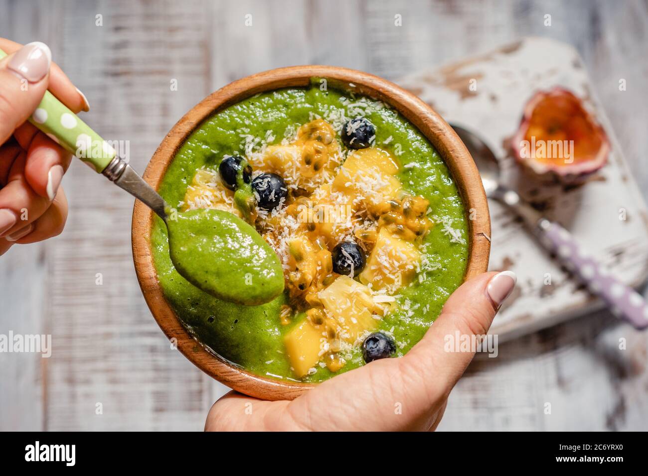 Grüner Smoothie Schüssel Stockfoto