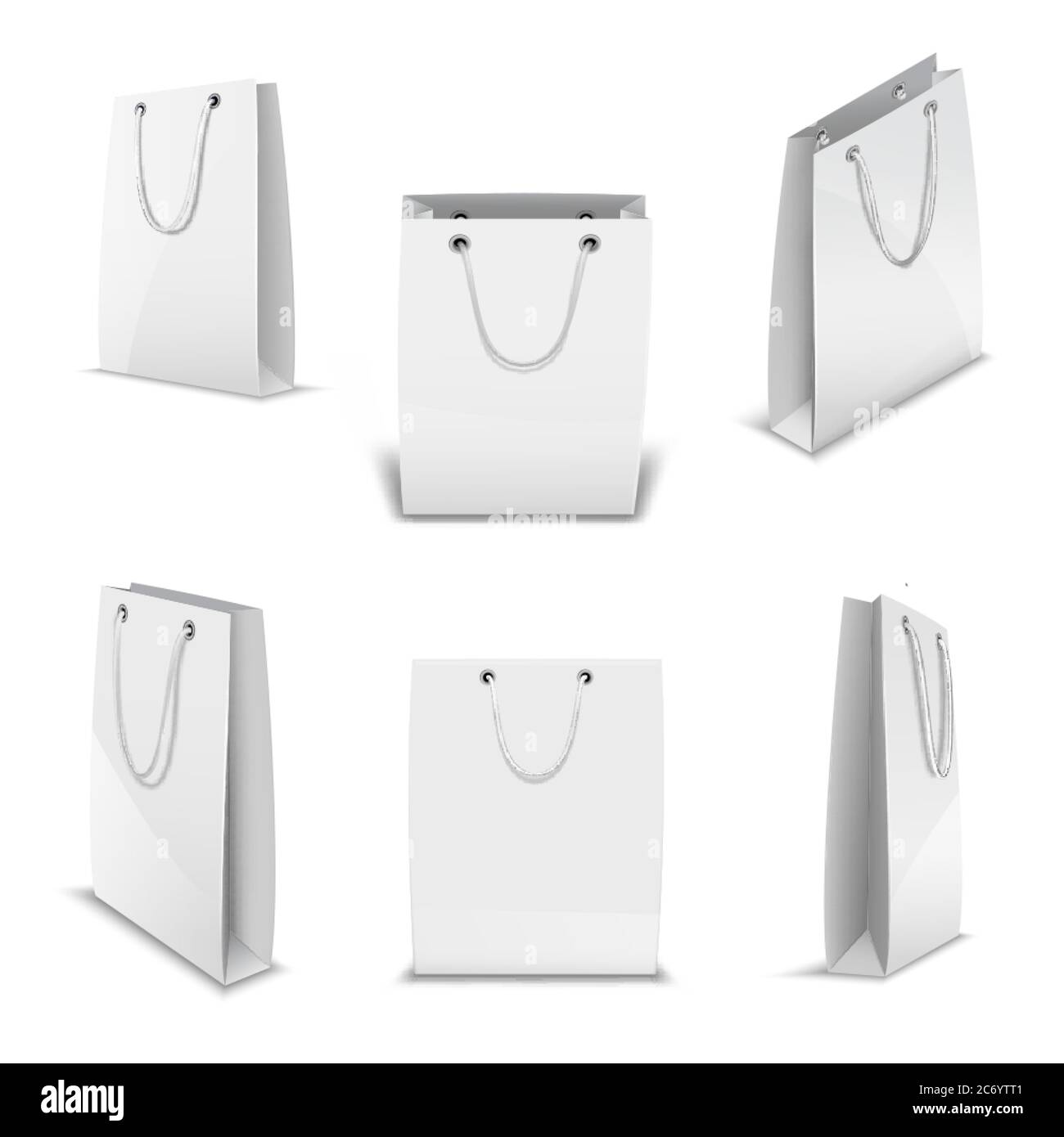 Papiertaschen zum Einkaufen realistische 3D Vektor Vorlagen Set. Stock Vektor