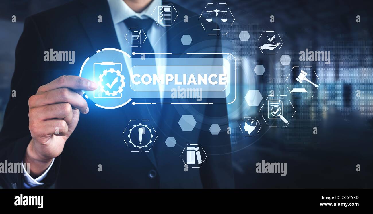 Grafische Benutzeroberfläche für Compliance-Regeln und Vorschriften für die Qualitätsrichtlinie des Unternehmens Stockfoto