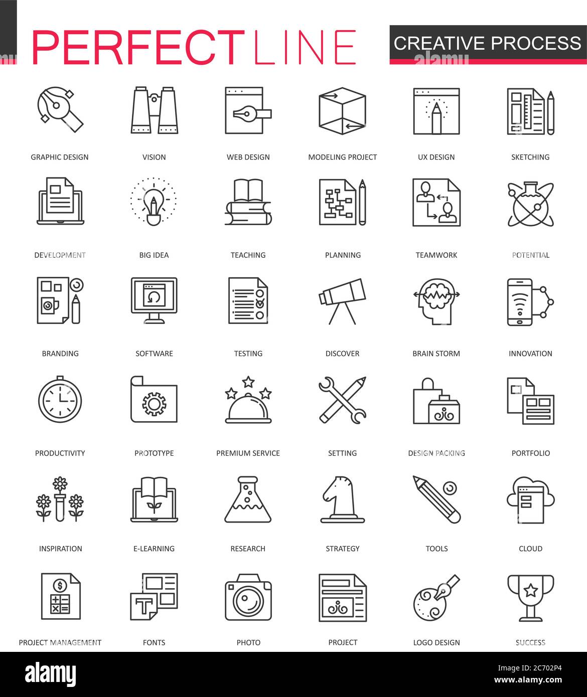 Kreative Prozess dünne Linie Web-Symbole gesetzt. Design mit Umrisssymbole Stock Vektor