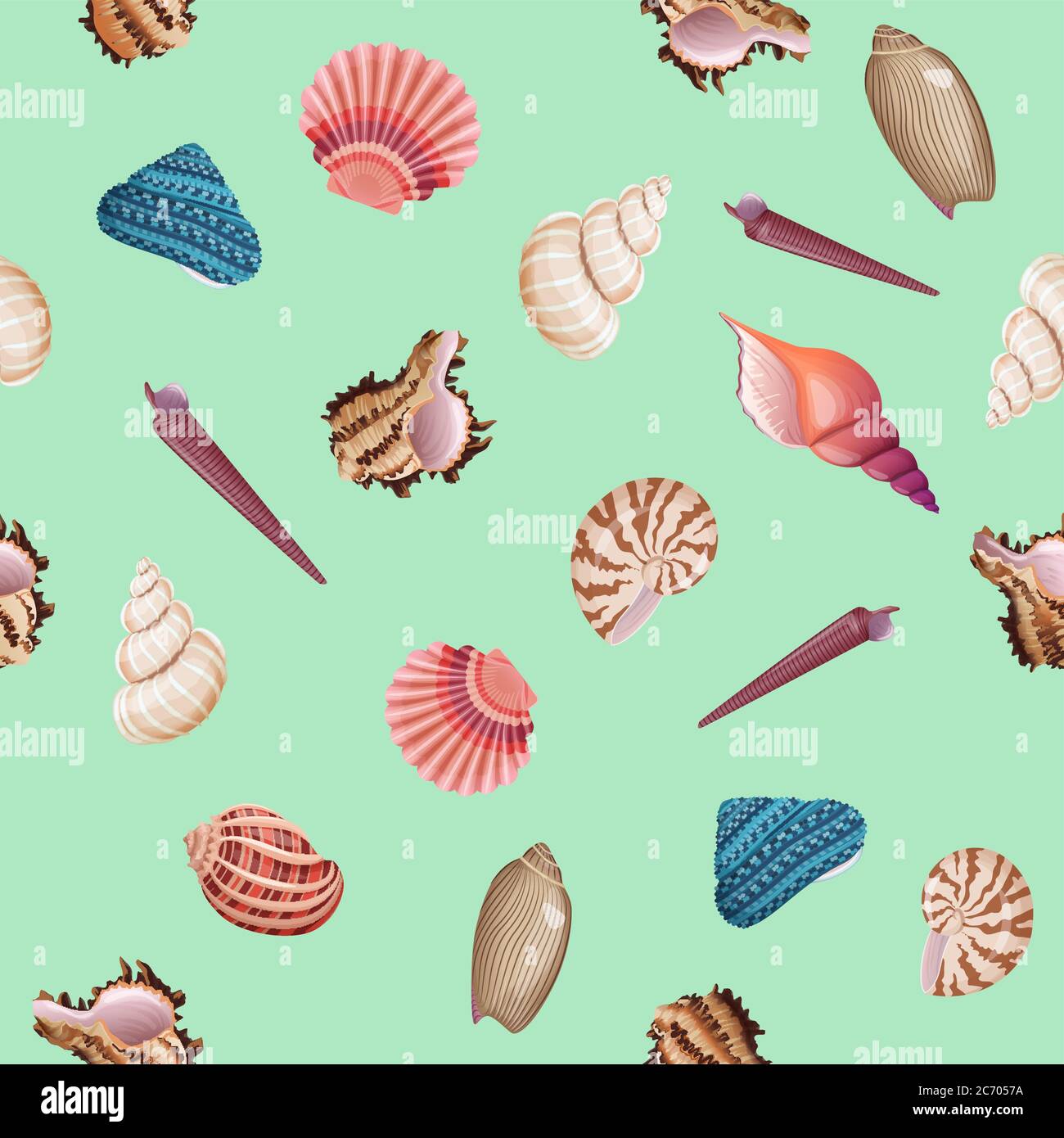 Muscheln nahtlose Vektor realistische Muster isoliert gefärbt Stock Vektor