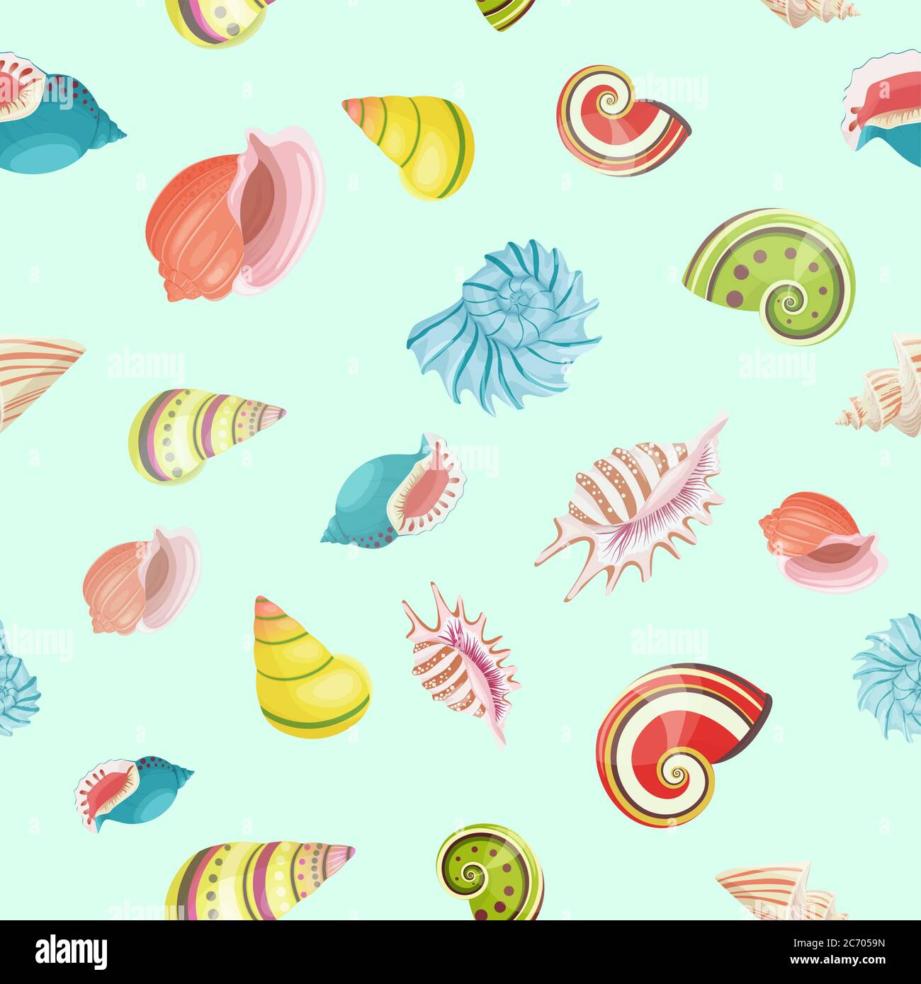 Muscheln nahtlose Vektor realistische Muster isoliert gefärbt Stock Vektor