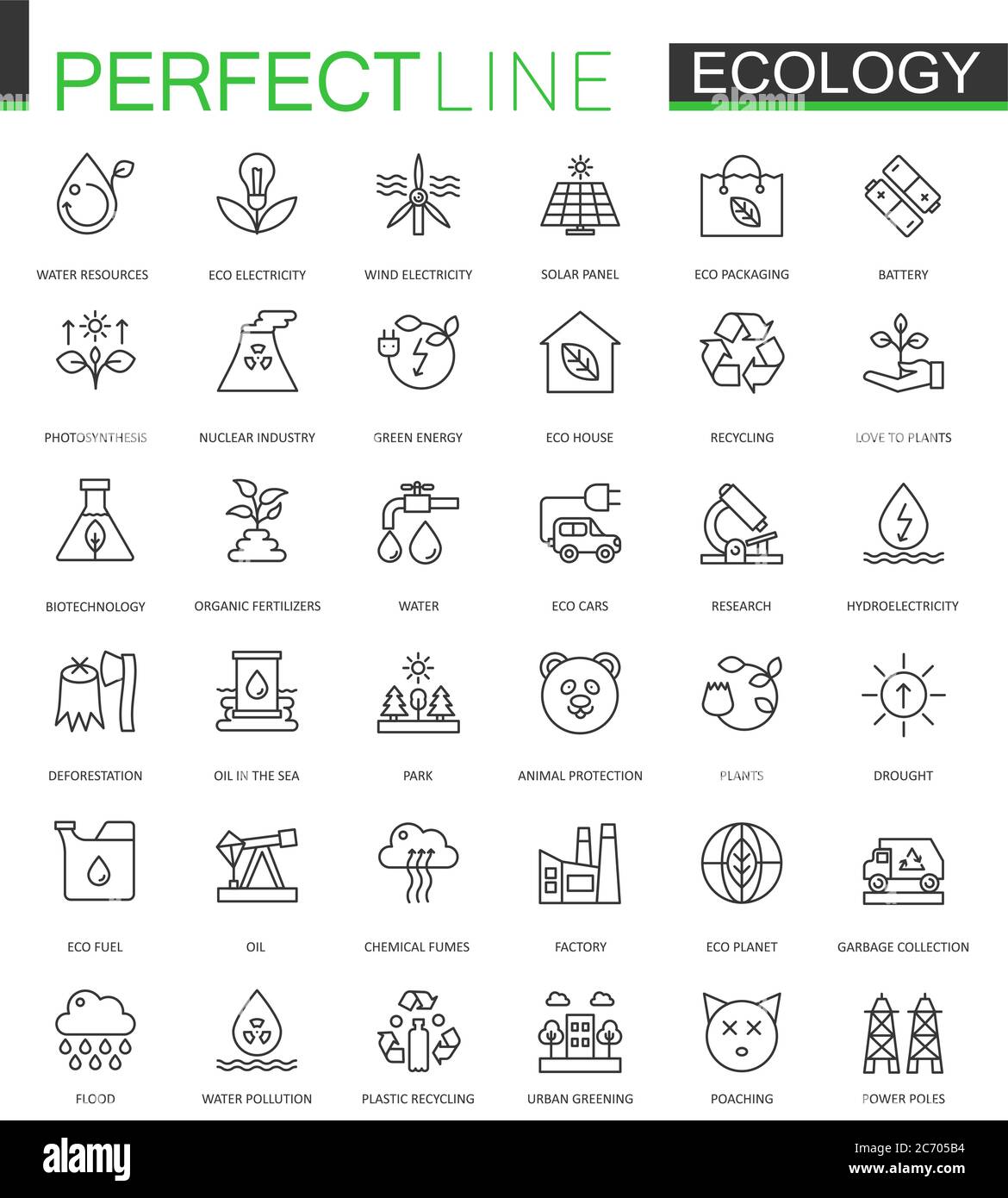 Ökologie dünne Linie Web-Icons gesetzt. Design der Kontur-Symbole Stock Vektor