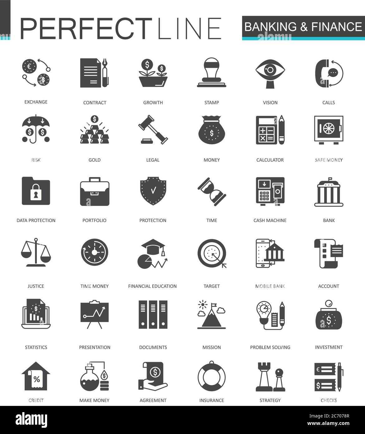 Black klassischen Banking und Finanzen Web-Icons isoliert gesetzt Stock Vektor