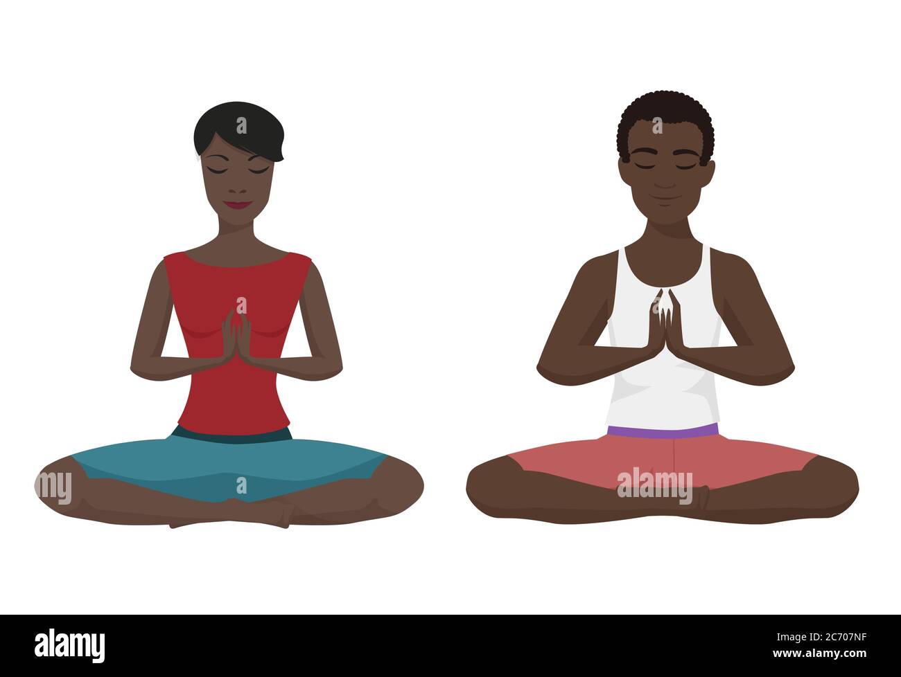 afroamerikanische Paar Yoga Vektor Illustration. Lotus-Position isoliert Stock Vektor