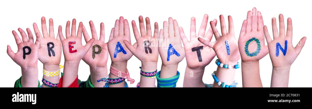Kinder Hände Halten Word Vorbereitung, Isolierte Hintergrund Stockfoto