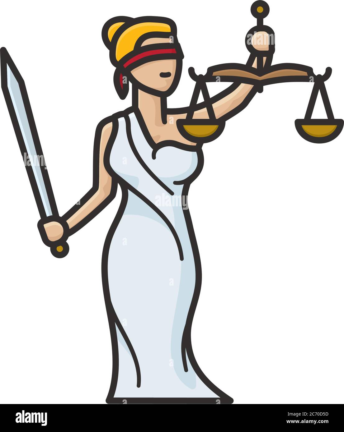 Lady Justice oder Themis Femida, mit verbundenen Augen mit Balken Gleichgewicht und Schwert, isolierte Cartoon-Charakter Vektor-Illustration für den Welttag für International Stock Vektor