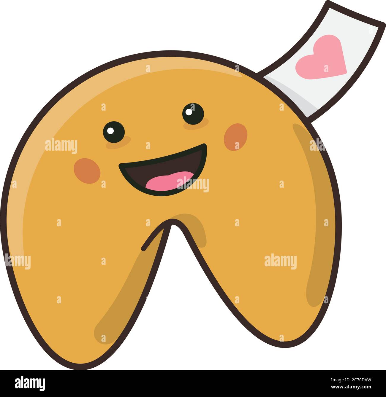 Niedliche Kawaii Glück Cookie mit valentine-Symbol auf Nachricht Slip isoliert Vektor-Illustration für Fortune Cookie Day am 20. Juli. Japanische Popkultur Stock Vektor