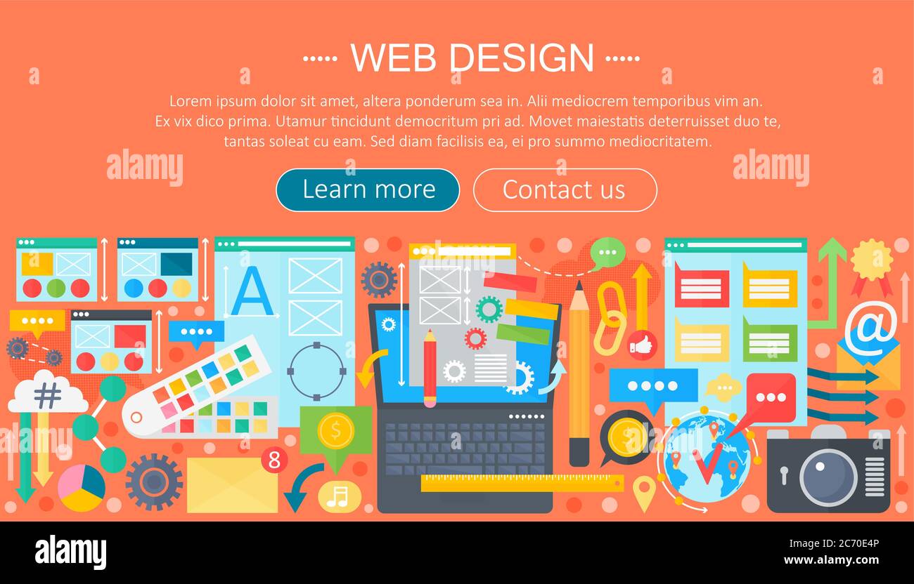 Webdesign flaches Konzept. Programmierung Apps Infografiken Vorlage Header Design. Vektorgrafik Stock Vektor