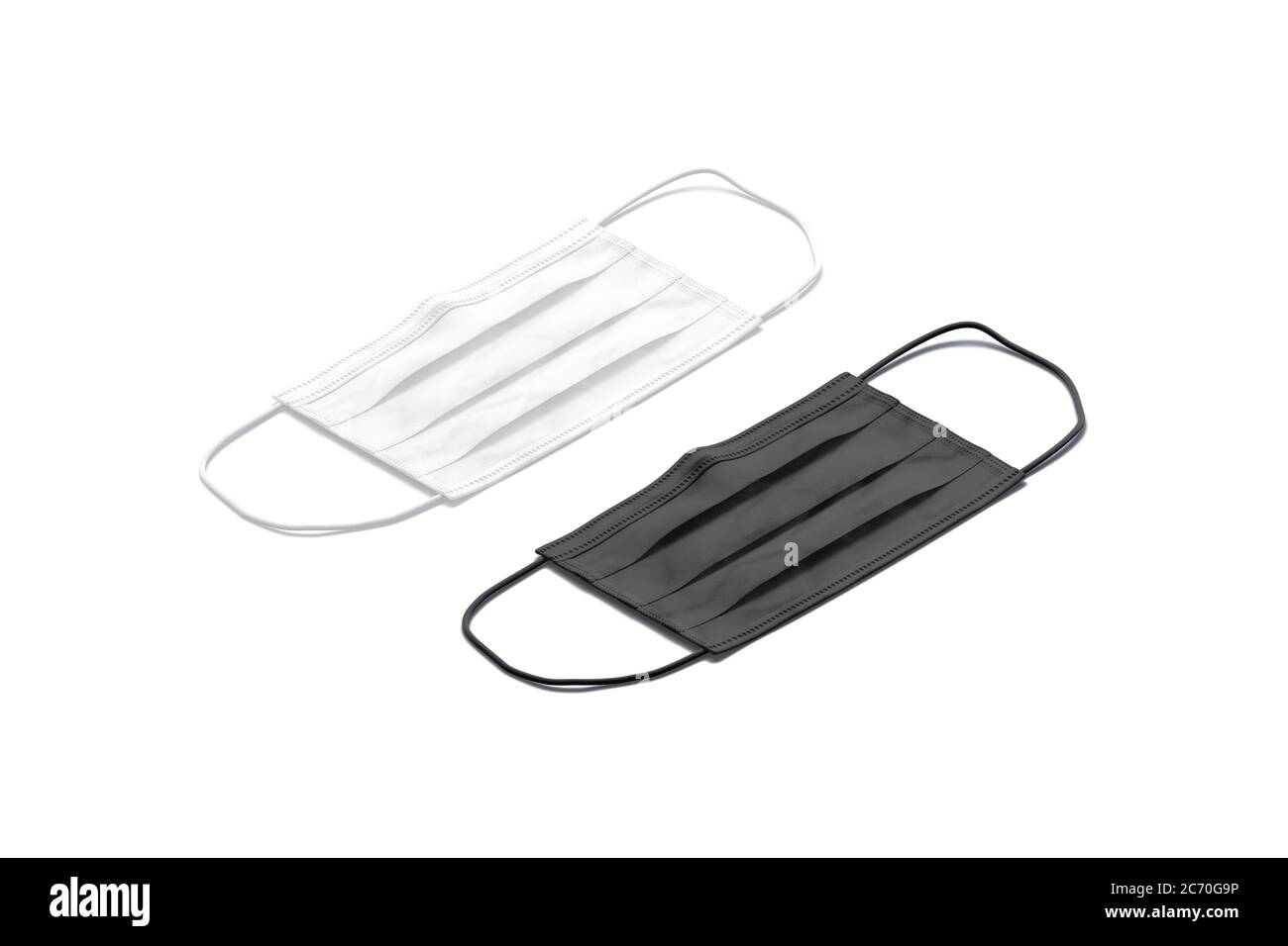 Blanke schwarz-weiße medizinische Schutzmaske Mockup, Seitenansicht Stockfoto