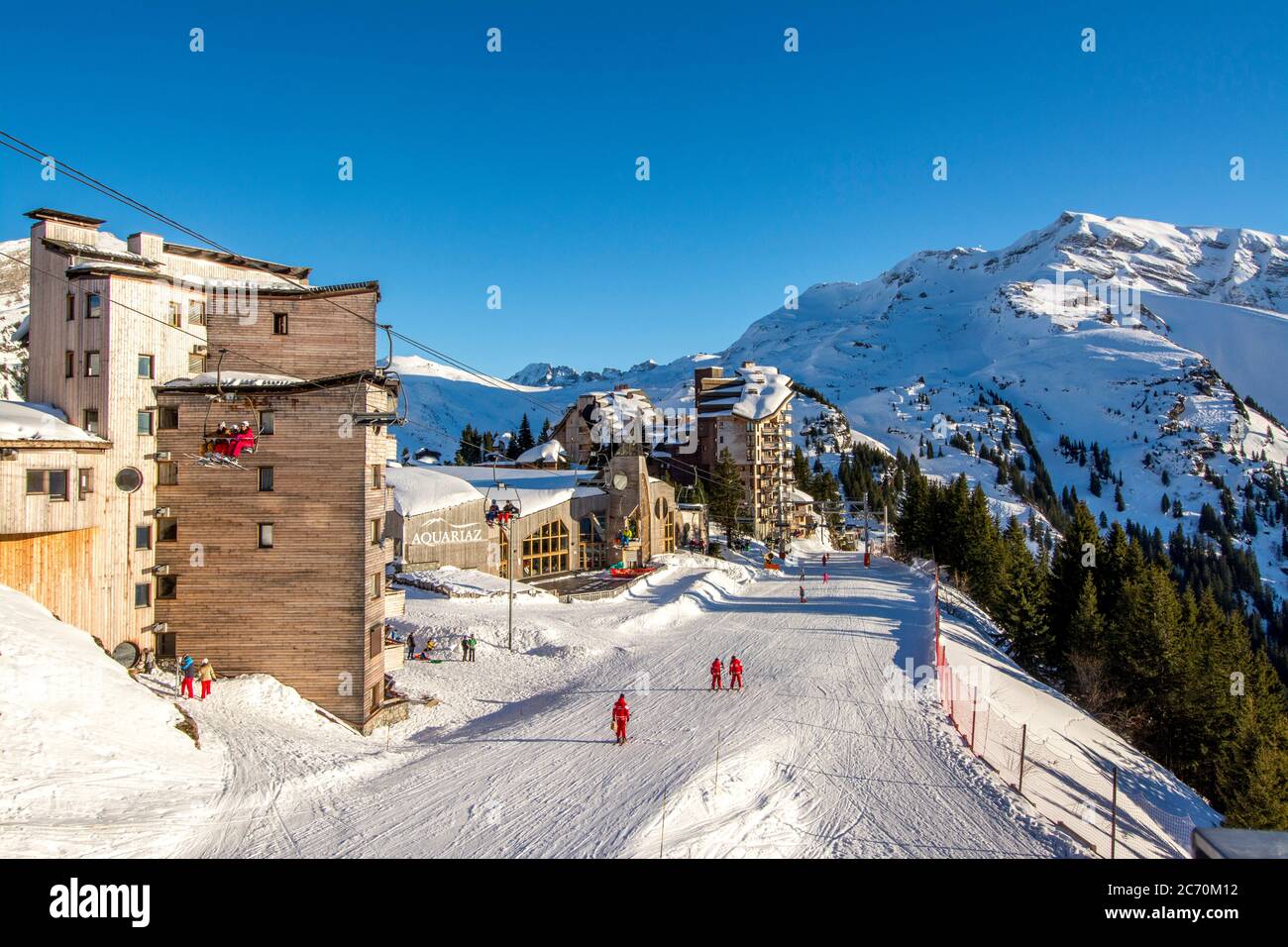 Skigebiet Avoriaz, Haute-Savoie, Auvergne-Rhone-Alpes, Frankreich Stockfoto
