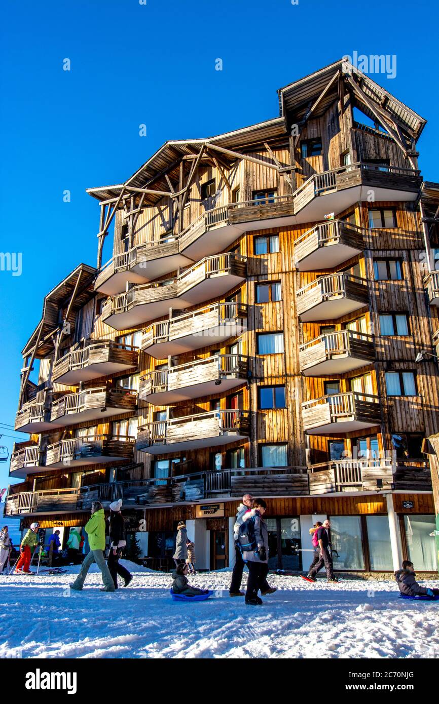 Skigebiet Avoriaz, Haute-Savoie, Auvergne-Rhone-Alpes, Frankreich Stockfoto