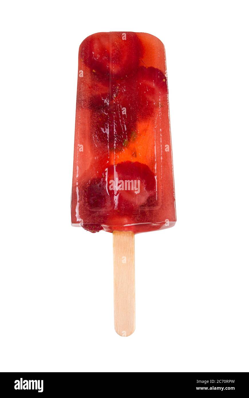 Hausgemachte Erdbeer-Popsicles isoliert auf weißem Hintergrund Stockfoto