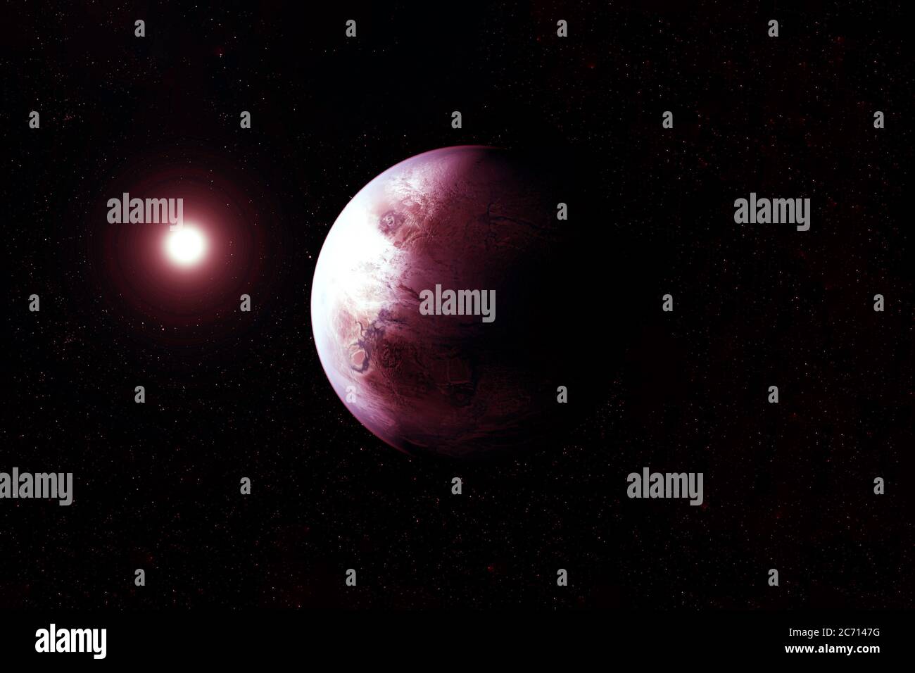 Exoplanet in einem weit dunklen Raum. Elemente dieses Bildes wurden von der NASA eingerichtet. Stockfoto
