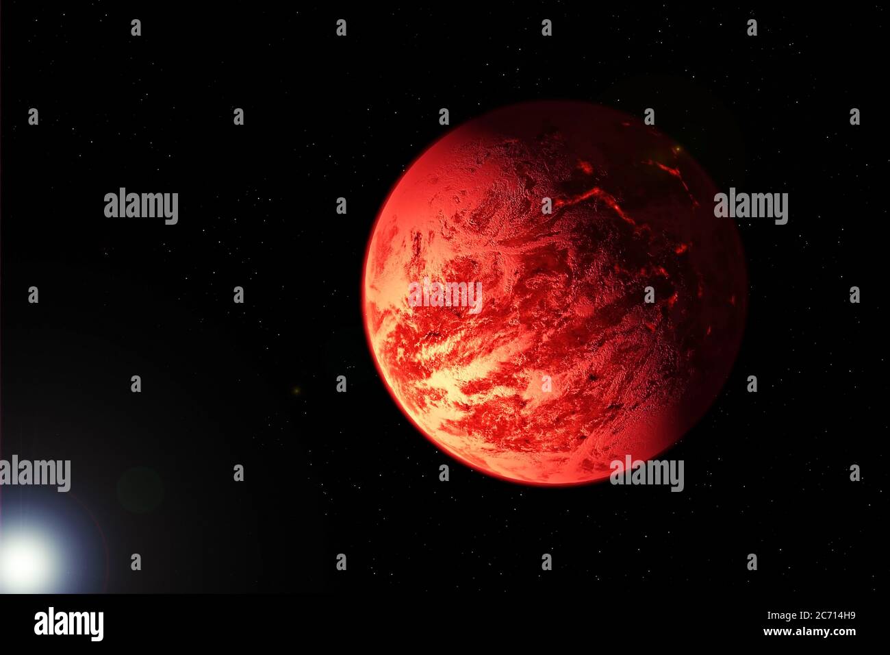 Roter Exoplanet im tiefen Weltraum. Elemente dieses Bildes wurden von der NASA eingerichtet. Stockfoto